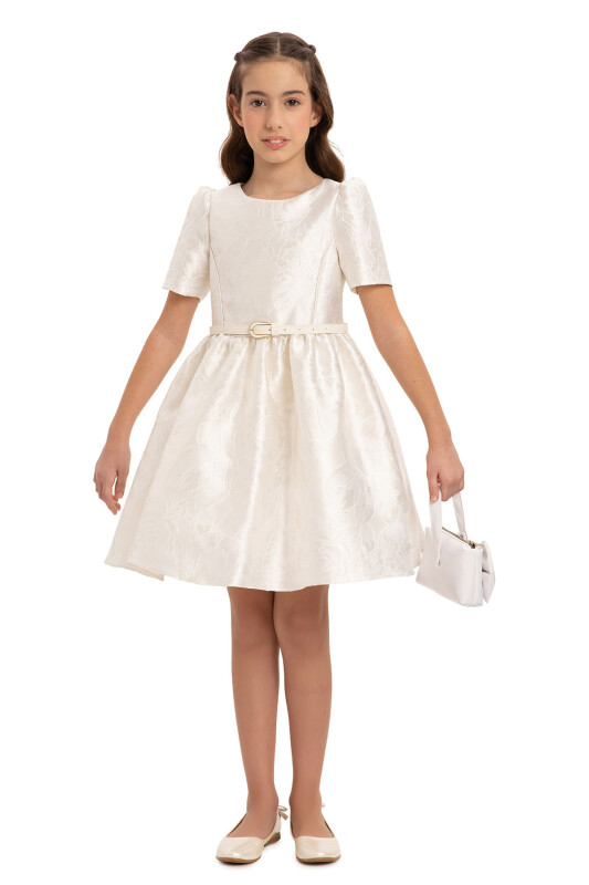 Ecru Jacquard Dress with Belt and Handag 8-14 AGE 35385PR 