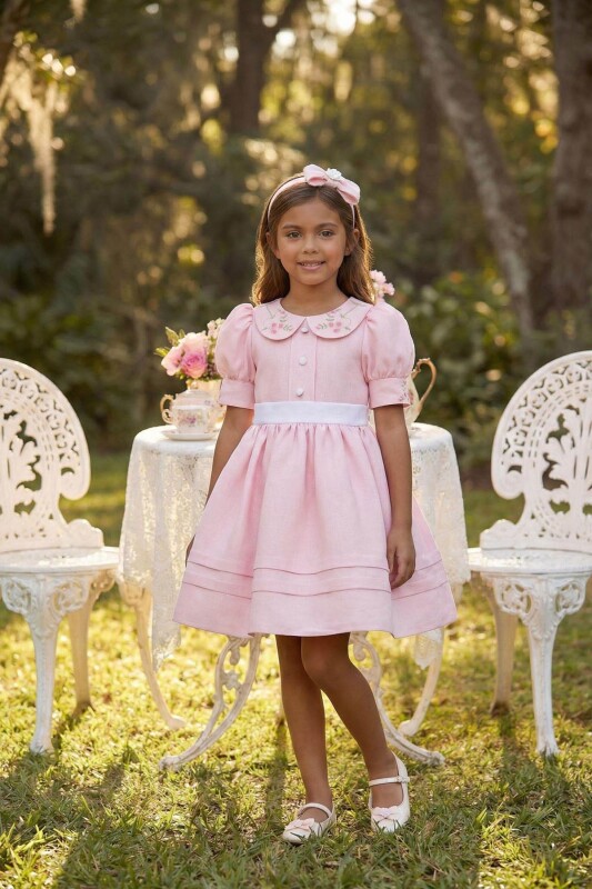 Powder Girls Elegant Embroidered Collar Dress with Headband 3-7 AGE 36394PR 