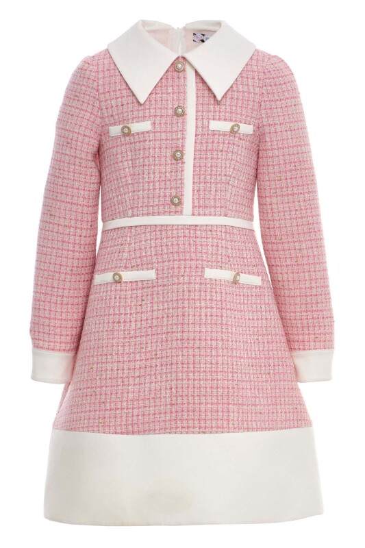 Pink Girls Classic Tweed Dress with Decorative Buttons and Satin Collar 8-15 AGE 36393PR - Clothes (1)
