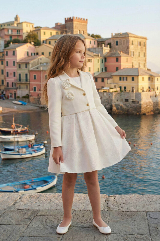 Ecru Girls Jacquard Dress with Bolero 3-7 AGE 36342PR 