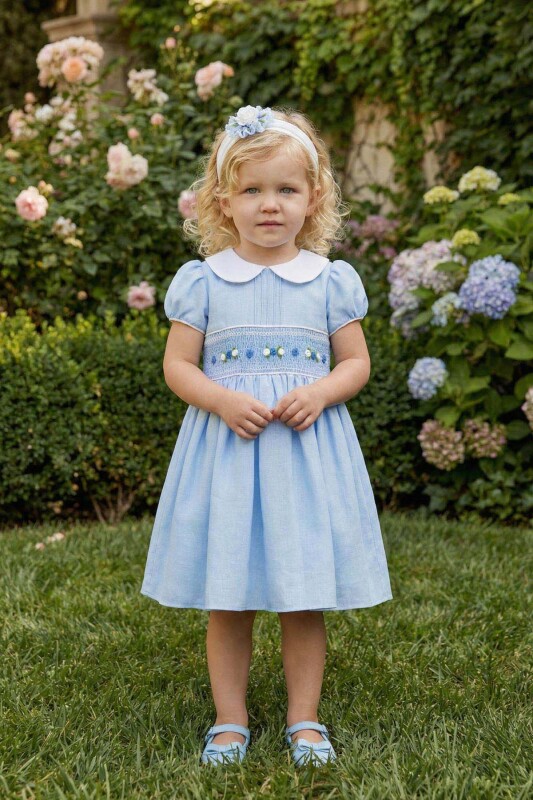 Blue Baby Girls Smocked Dress & Headband 6-24 MONTH 36323PR 