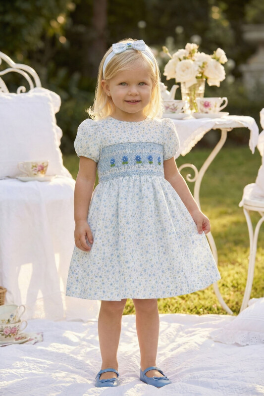 Blue Baby Girls Smocked Floral Dress & Headband Set 6-24 MONTH 36319PR 