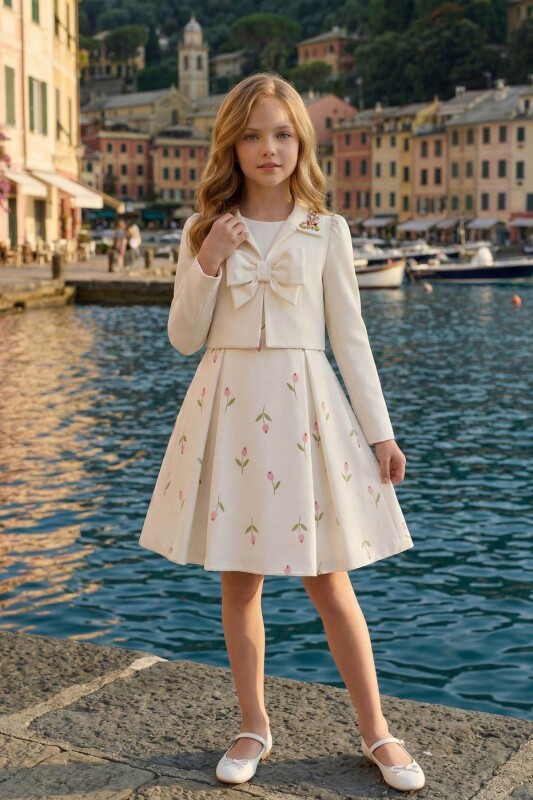 Ecru Girls Floral Print Dress & Jacket Set 8-15 AGE 36299PR 