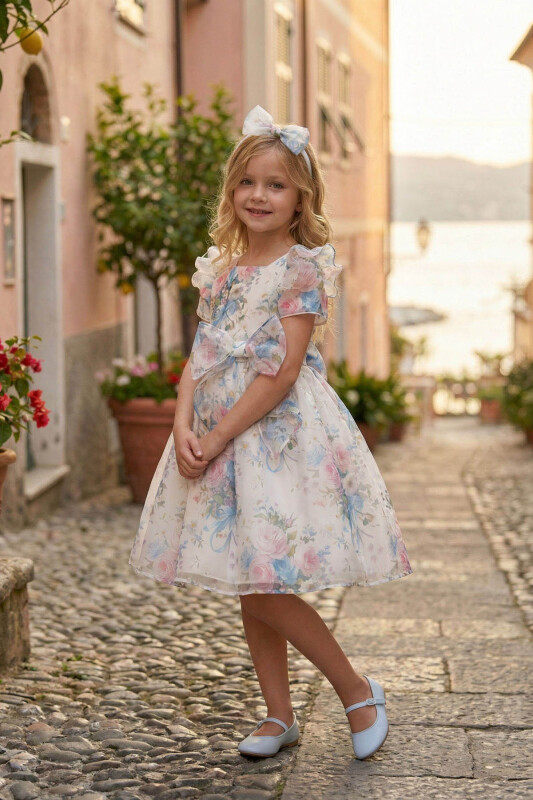 Ecru Girls Floral Organza Dress & Headband 3-7 AGE 36200PR 
