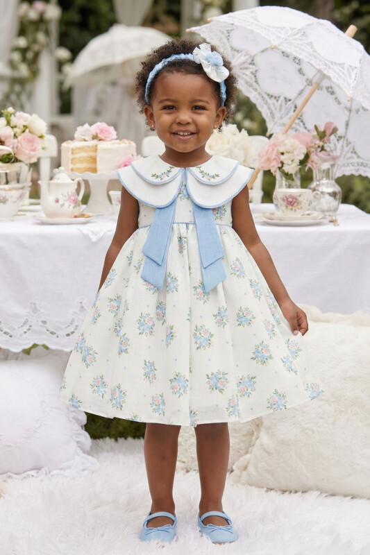 Blue Baby Girls Vintage Floral Bow Dress & Headband Set 6-24 MONTH 36399PR 