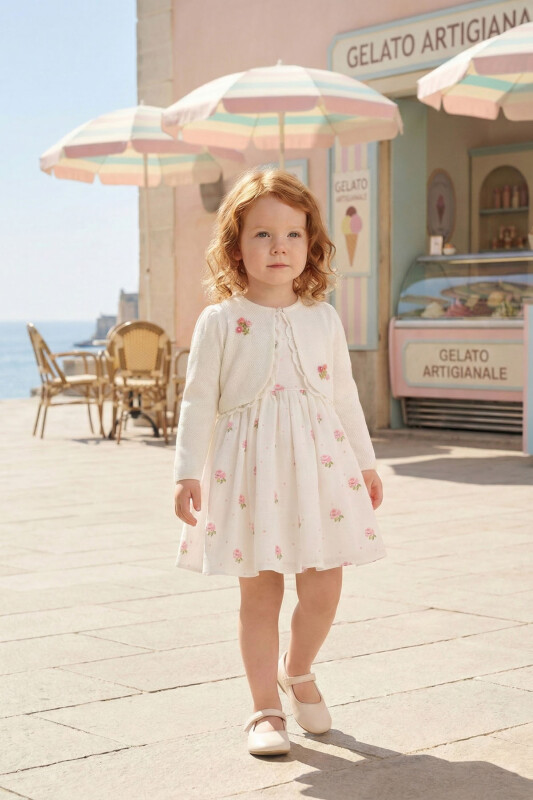 Ecru Baby Girls Embroidered Rose Dress & Jacket Set 6-24 MONTH 36385PR 