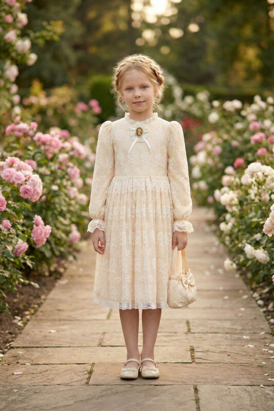 Beige Girls Classic Lace Dress with Bag 3-7 AGE 36311PR 