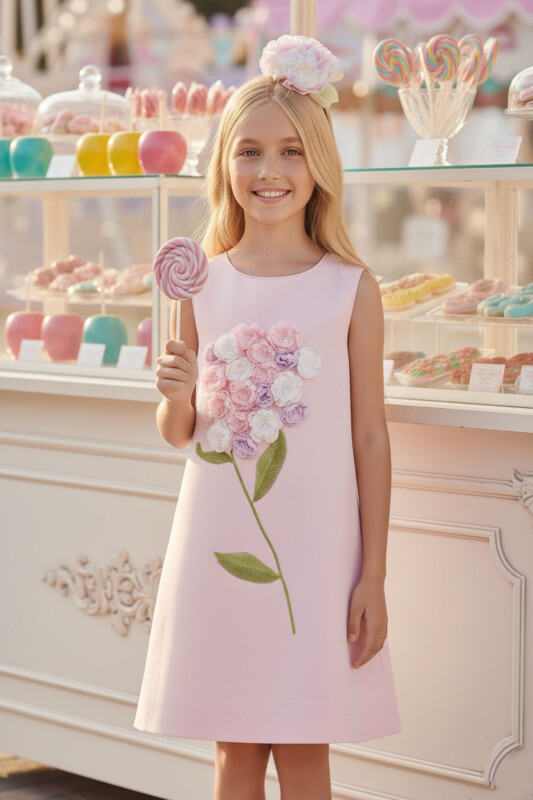 Powder Girls 3D Floral Bouquet Dress with Headband 3-7 AGE 36098PR - Clothes