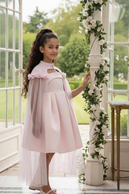 Powder Girls Dress with Embroidered Cape 3-7 AGE 36094PR 