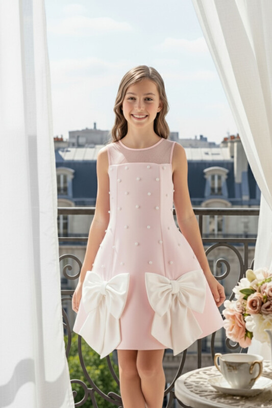 Pink Girls Pearl Bow Dress 8-15 AGE 36110PR - Clothes