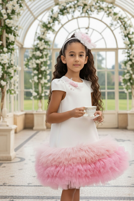 Ecru Girls Candy Tulle Hem Dress 3-7 AGE 36012PR 