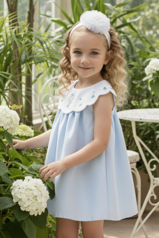 Blue Baby Dress with Embroidered Collar & Headband 6-24 MONTH 36097PR 
