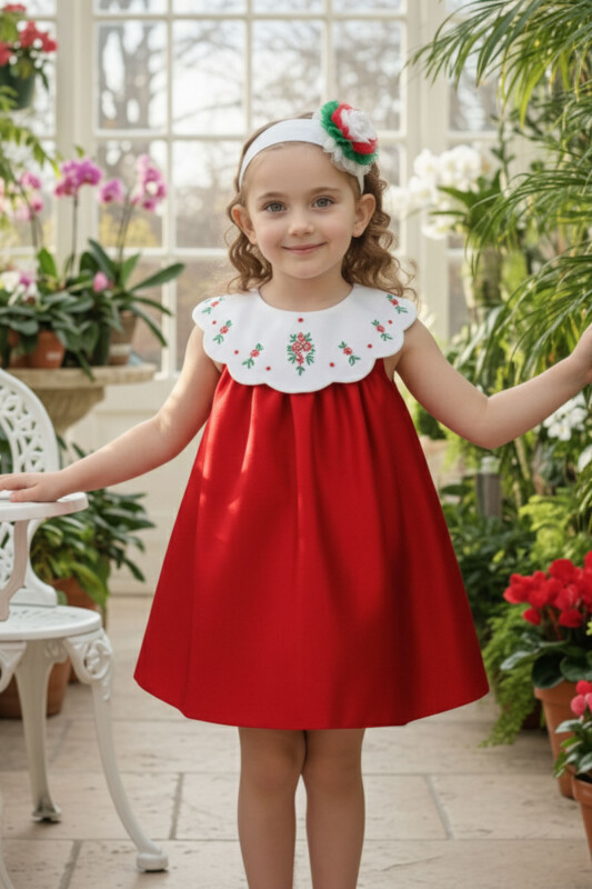 Red Baby Dress with Embroidered Collar & Headband 6-24 MONTH 36097PR - Clothes