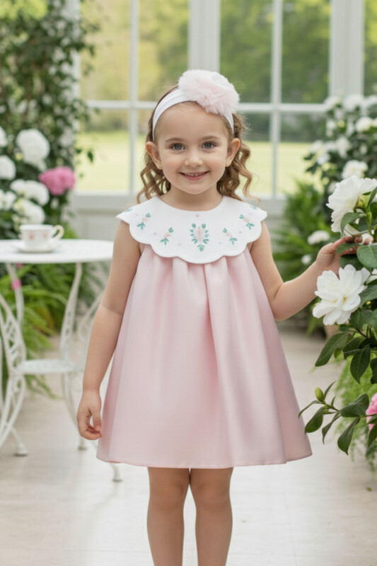 Powder Baby Dress with Embroidered Collar & Headband 6-24 MONTH 36097PR 