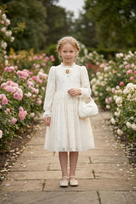 Ecru Girls Classic Lace Dress with Bag 3-7 AGE 36311PR - Clothes