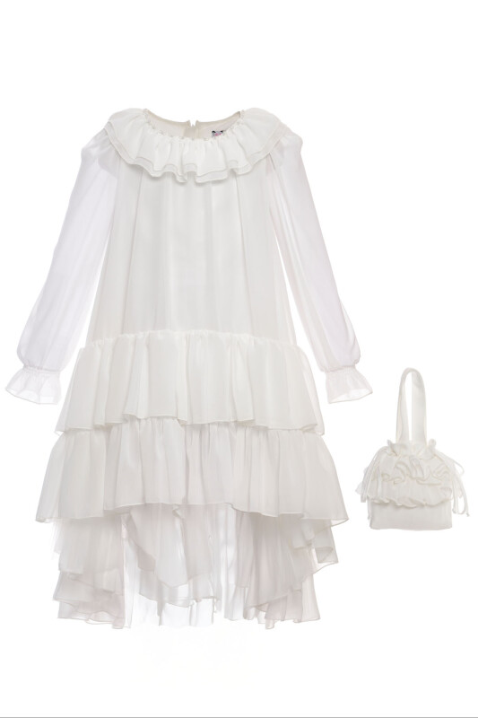 Ecru Girls Ruffle Chiffon Dres with Bag 3-7 AGE 36263PR - Clothes (1)