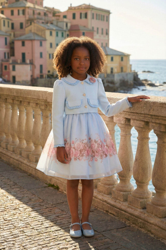 Blue Girls Floral Organza Dress with Jacket 3-7 AGE 36298PR 