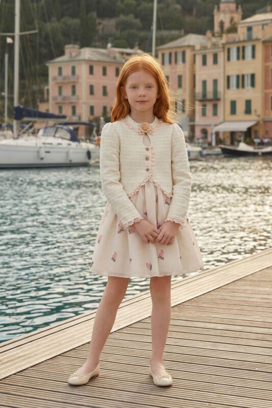 Beige Girls Floral Dress & Tweed Jacket Set 3-7 AGE 36289PR 