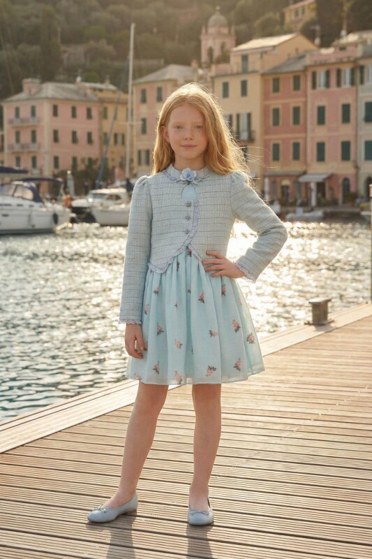 Blue Girls Floral Dress & Tweed Jacket Set 3-7 AGE 36289PR 
