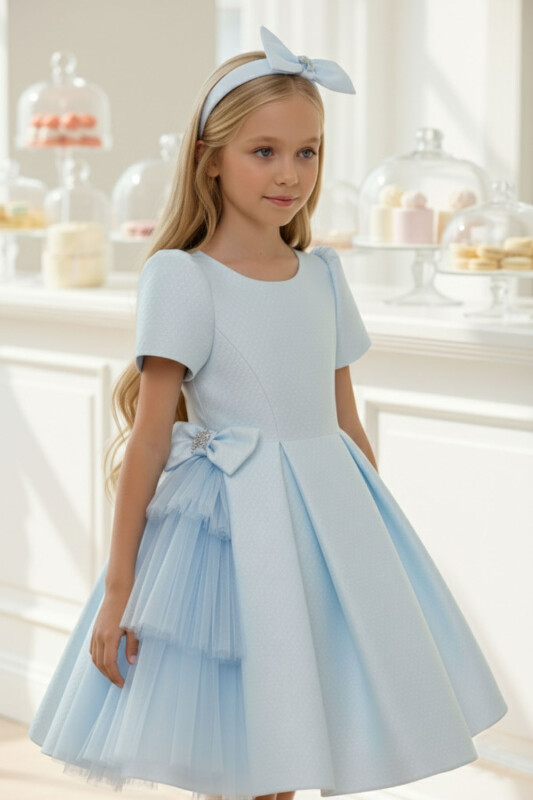 Blue Girls Layered Tulle Side-Bow Dress 3-7 AGE 36306PR 