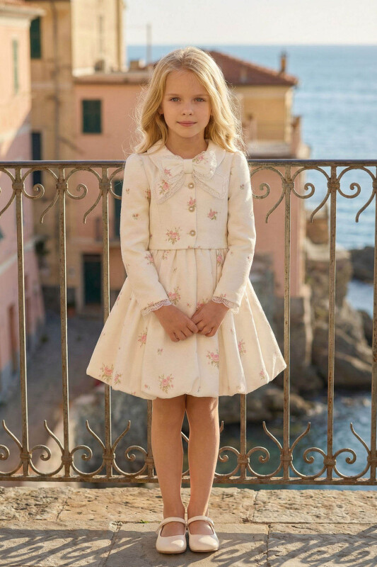 Ecru Girls Floral Print Dress & Jacket Set 3-7 AGE 36308PR 