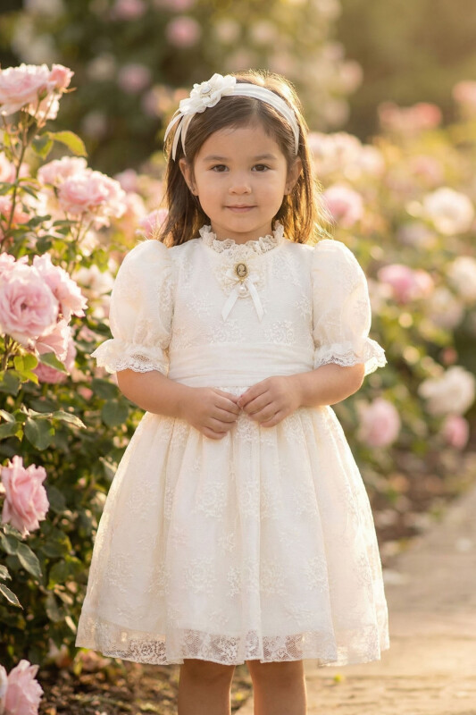Ecru Baby Girls Vintage Lace Dress with Headband 6-24 MONTH 36315PR 