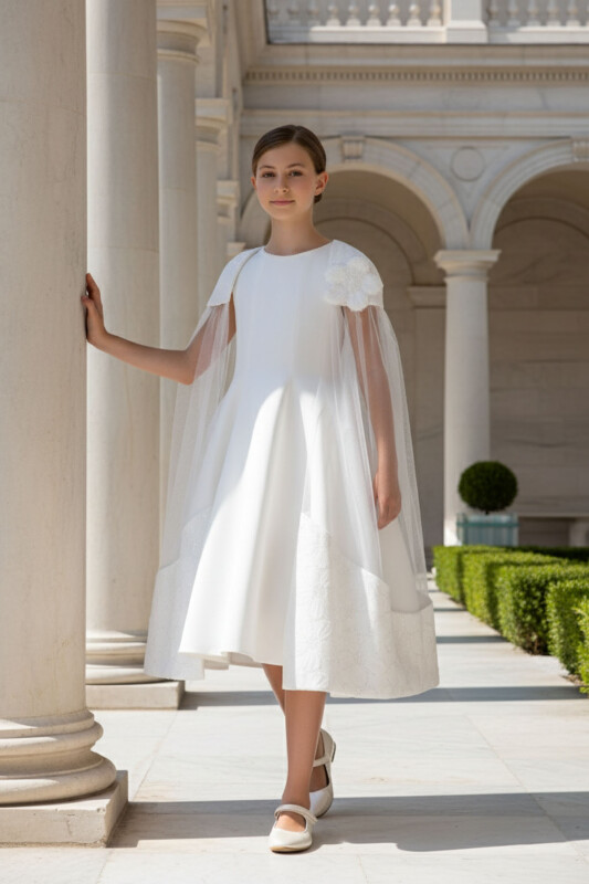 Ecru Girls Cape Detail Midi Dress 8-14 AGE 36231PR 