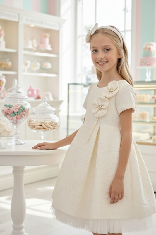 Ecru Girls Jacquard Dress 3-7 AGE 36190PR 
