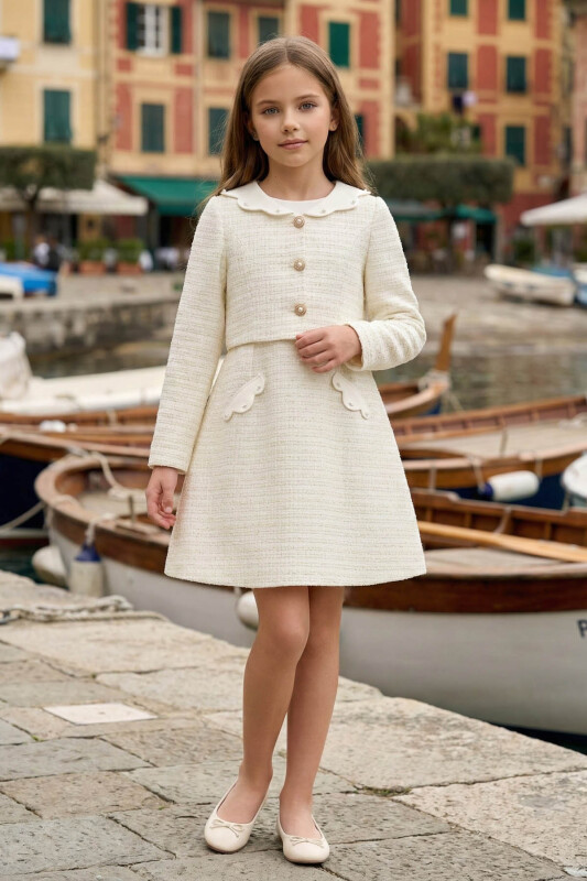 Beige Girls Tweed Dress & Jacket Set 8-15 AGE 36355PR 