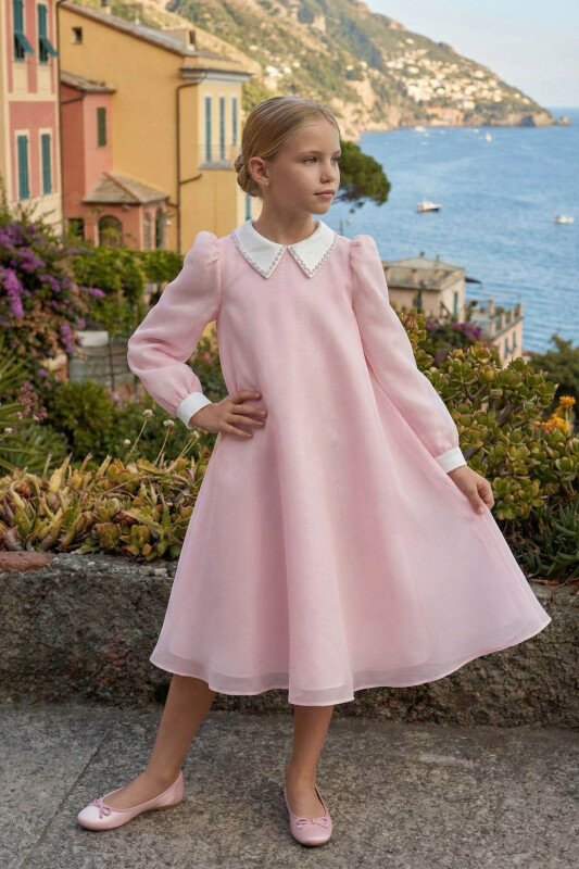 Powder Girls Chiffon A-Line Dress with Beaded Satin Collar 8-15 AGE 36391PR 