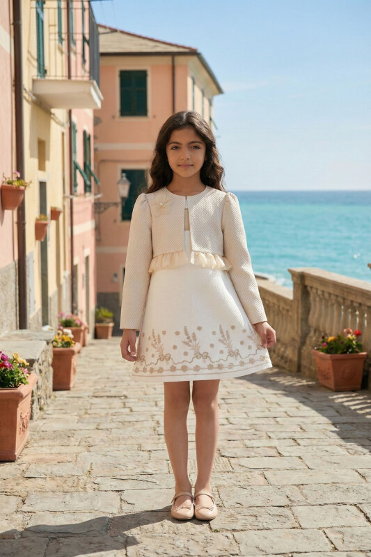 Beige Girls Dress with Jacket 3-7 AGE 36297PR 