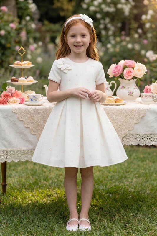 Ecru Girls Textured Flower Dress & Headband 3-7 AGE 36176PR 