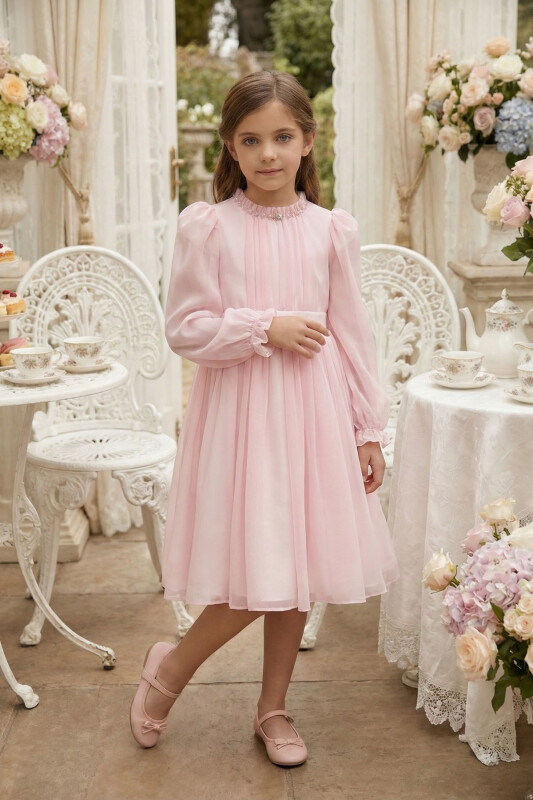 Pink Girls Long Sleeve Dress 3-7 AGE 36251PR 