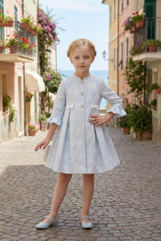 Blue Grils Dress with Long Jacquard Coat Set 3-7 AGE 36295PR 