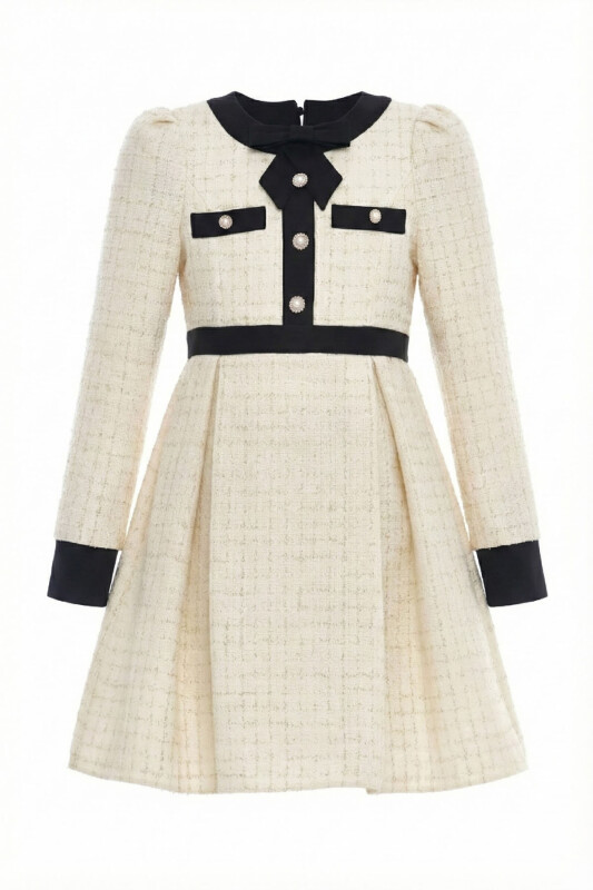Black Girls Elegant Tweed Dress with Pearly Buttons 8-15 AGE 36459PR - Clothes (1)