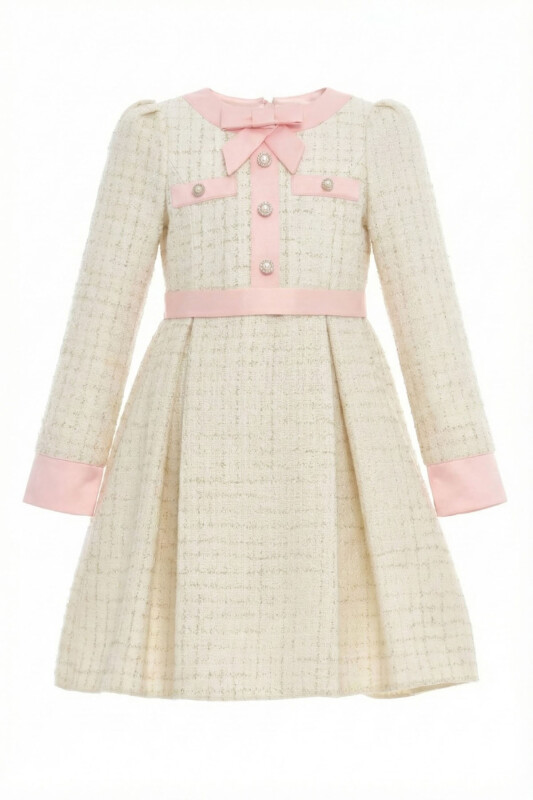 Powder Girls Elegant Tweed Dress with Pearly Buttons 8-15 AGE 36459PR - Clothes (1)
