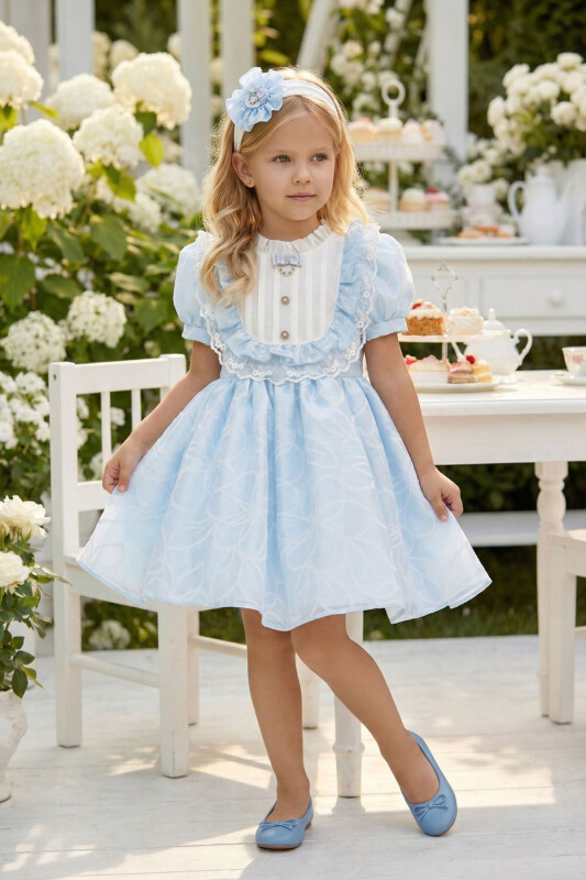 Blue Girls Classic Style Dress with Matching Headband 3-7 AGE 36424PR 