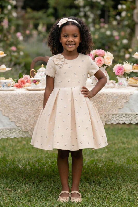 Beige Girls Textured Flower Dress & Headband 3-7 AGE 36176PR 