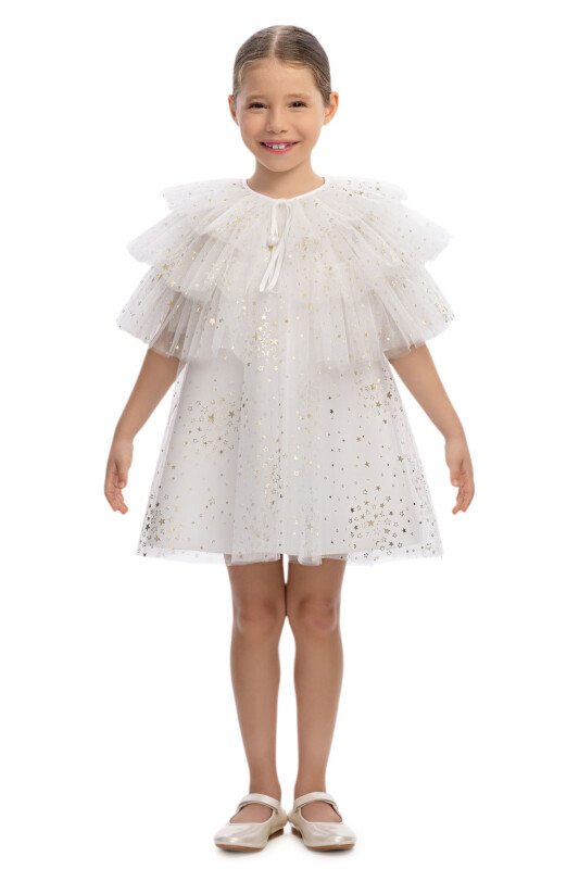 Ecru Girls Dress with Layered Tulle Cape (3-7 Age) 3-7 AGE 36047PR - Clothes (1)