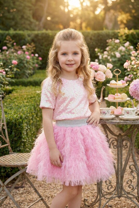 Powder Gırls Sparkling Sequin Top & Skirt 3-7 AGE 36030PR 