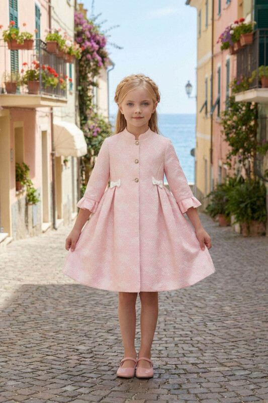 Powder Grils Dress with Long Jacquard Coat Set 3-7 AGE 36295PR 