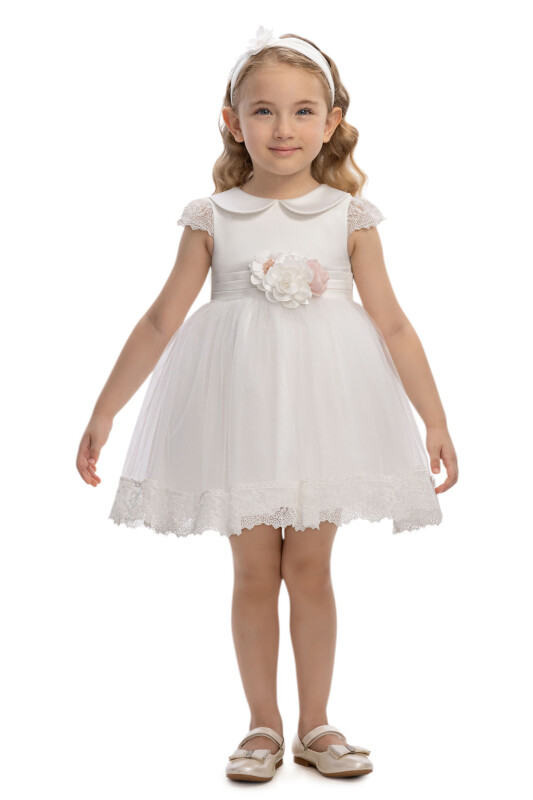 Ecru Baby Dress with Lace Sleeves and Floral Headband (6–24 Months) 6-24 MONTH 36004PR - Clothes (1)
