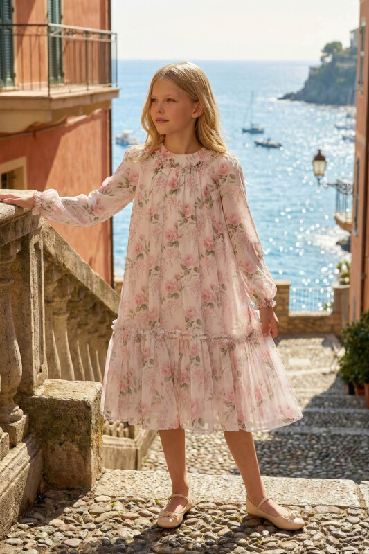 Ecru Girls Floral Chiffon Midi Dress 8-15 AGE 36388PR 