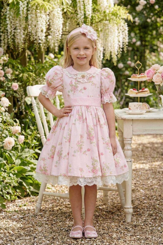 Powder Vintage-Inspired Floral Dress with Headband 3-7 AGE 36374PR - Clothes