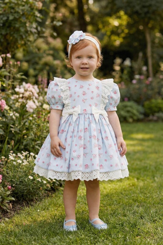 Blue Baby Girls Floral Puff Sleeve Dress & Headband Set 6-24 MONTH 36357PR 