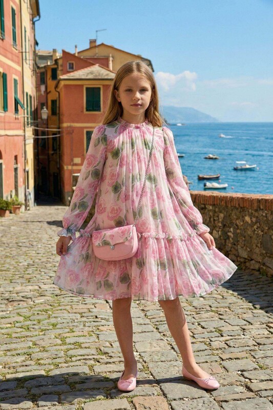 Pink Girls Chiffon Dress with Matching Bag 3-7 AGE 36220PR - Clothes