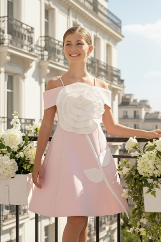 Powder Girls 3D Rose Detail Dress 8-15 AGE 36093PR 