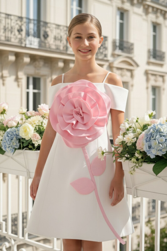 Ecru Girls 3D Rose Detail Dress 8-15 AGE 36093PR 