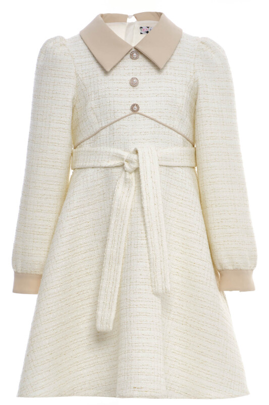 Beige Girls Elegant Tweed Dress with Contrast Collar 8-15 AGE 36398PR - Clothes (1)