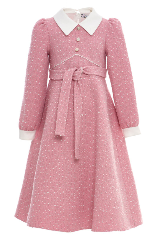 Pink Elegant Tweed Girls Dress with Pearl Buttons 8-15 AGE 36446PR - Clothes (1)